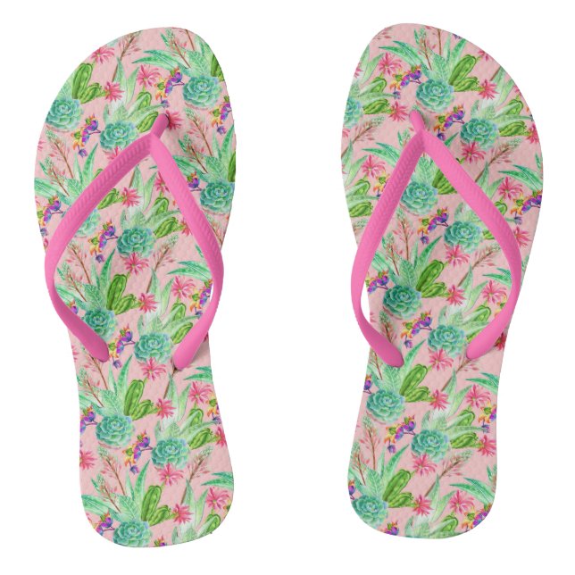 Blossoming Watercolor Succulents Pattern Flip Flops (Footbed)