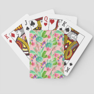 Blossoming Watercolor Succulents Pattern Playing Cards