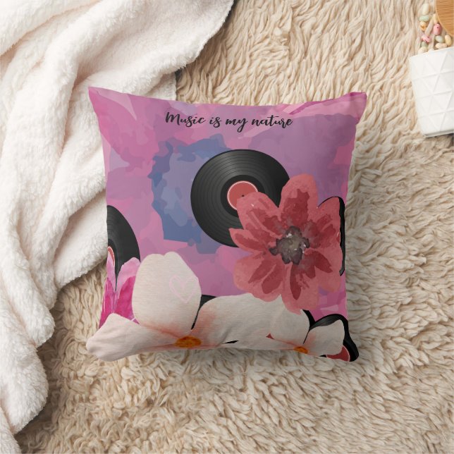 Blossoms and Vinyl  Throw Pillow (Blanket)