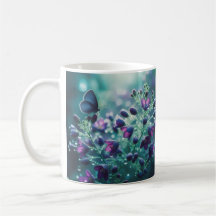 Blossoms and Wings: Blue Floral Butterfly Mug