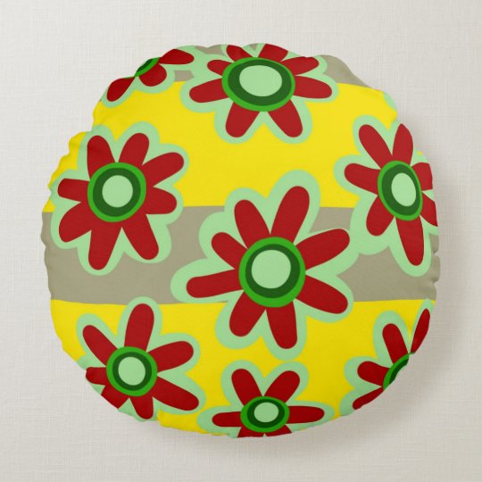 Blossoms and yellow stripes on round throw pillow Zazzle.ca