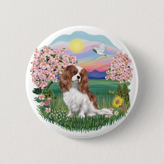 Blossoms - Blenheim Cavalier 2 Inch Round Button (Front)