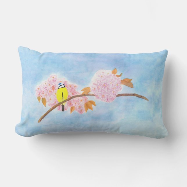 Blossoms & Garden Bird Lumbar Pillow (Front)