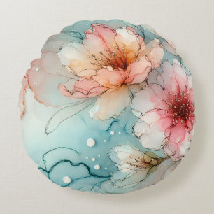 Blossoms in Bloom: An Abstract Alcohol Ink design  Round Pillow