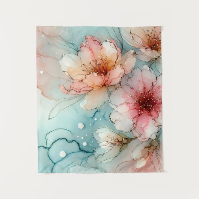Blossoms in Bloom: An Abstract Alcohol Ink design  Tapestry (Front)