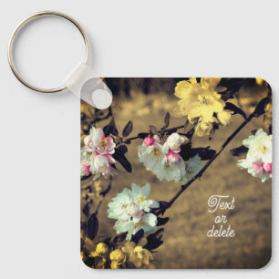 Blossoms In Sepia Flower Personalized Keychain