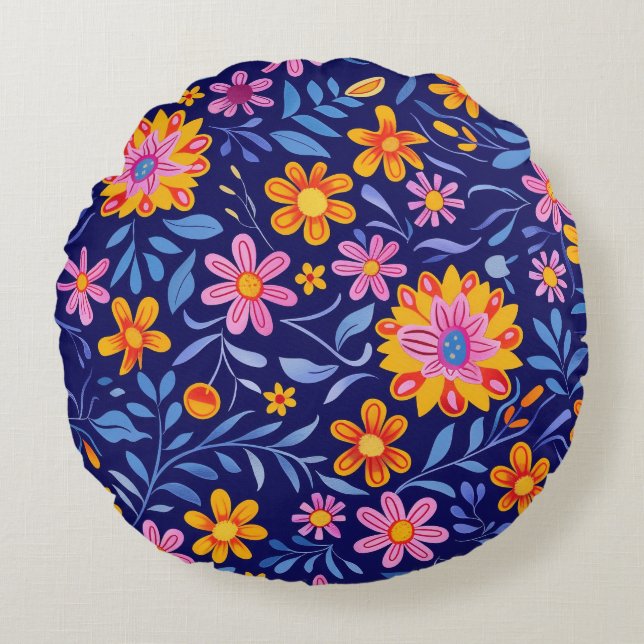Blossoms in the Breeze Round Pillow (Front)