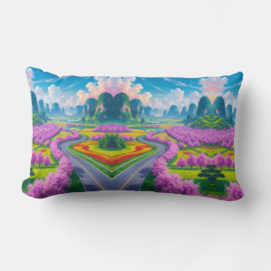 "Blossoms & Mountains – A Dreamy Scenic Escape" Lumbar Pillow