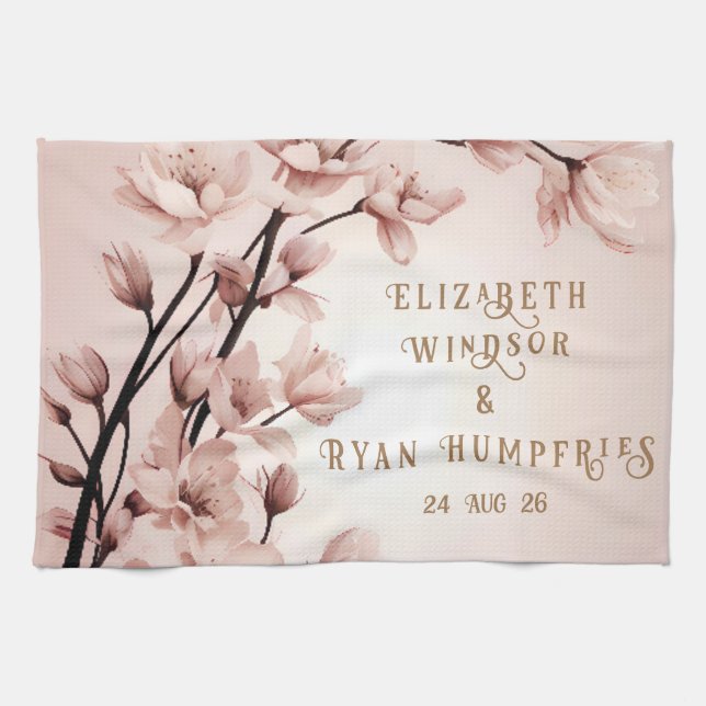 Blossoms of Love" Wedding Invitation Collection Kitchen Towel (Horizontal)