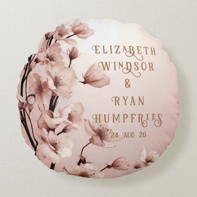 Blossoms of Love" Wedding Invitation Collection Round Pillow (Front)