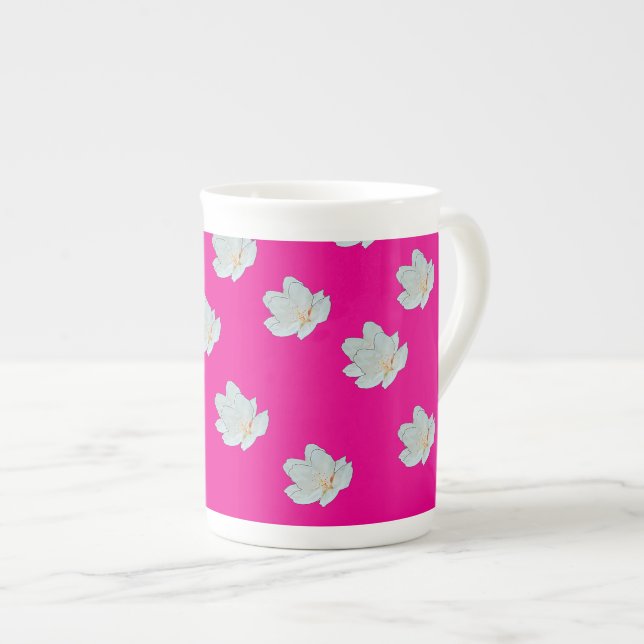  Blossoms On Hot Pink  Bone China Mug (Front Right)