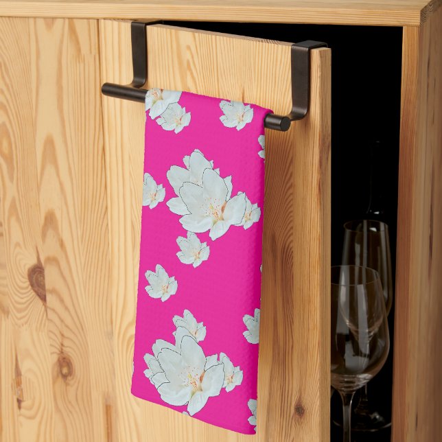Blossoms On Hot Pink        Kitchen Towel (Thirds Fold)