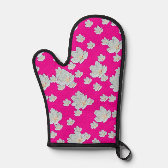 Blossoms On Hot Pink        Oven Mitt (Front)