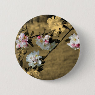 Blossoms On Sepia Flower Button