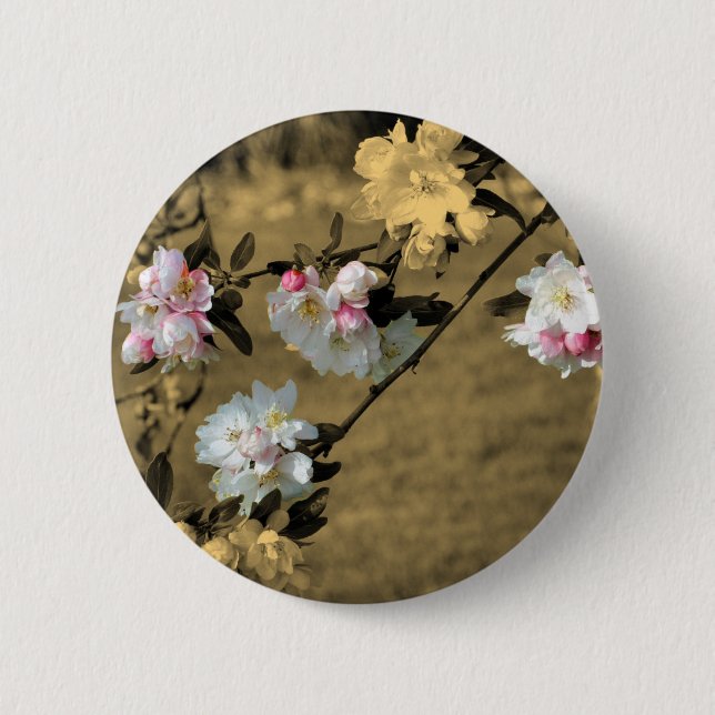 Blossoms On Sepia Flower Button (Front)