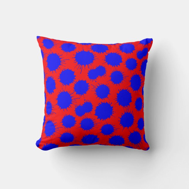 Blot Pattern - Blue on Red Throw Pillow (Front)