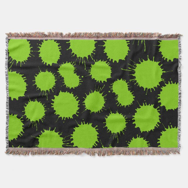 Blot Pattern - Martian Green on Black Throw Blanket (Front)