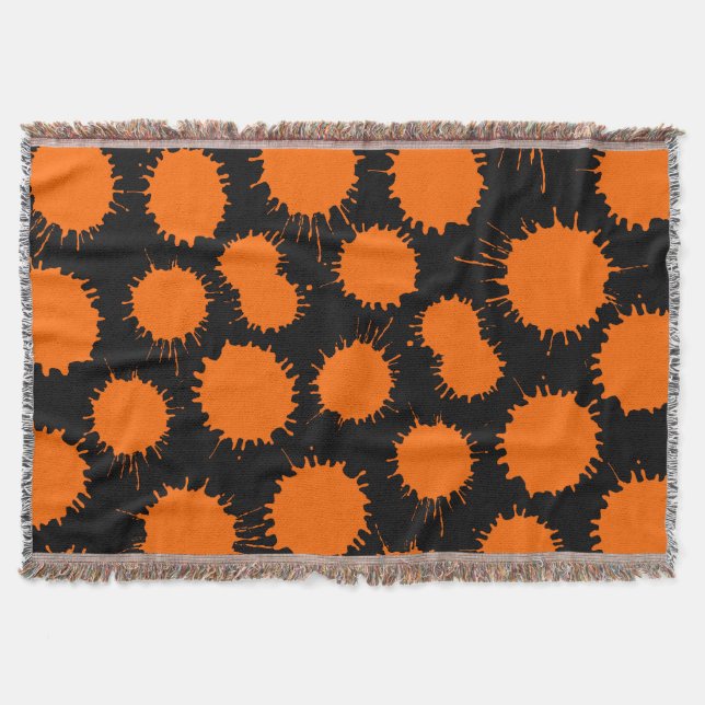 Blot Pattern - Orange on Black Throw Blanket (Front)