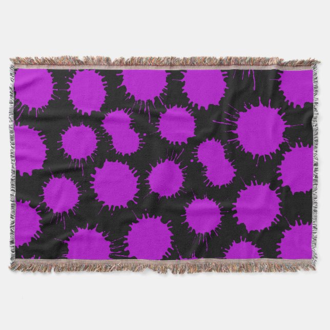 Blot Pattern - Purple on Black Throw Blanket (Front)