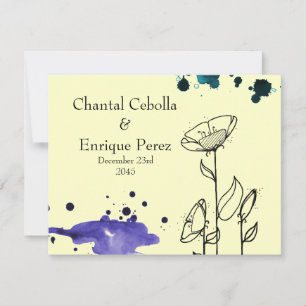 Blotchy flowers blue invitation