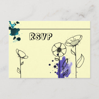 Blotchy flowers blue RSVP card