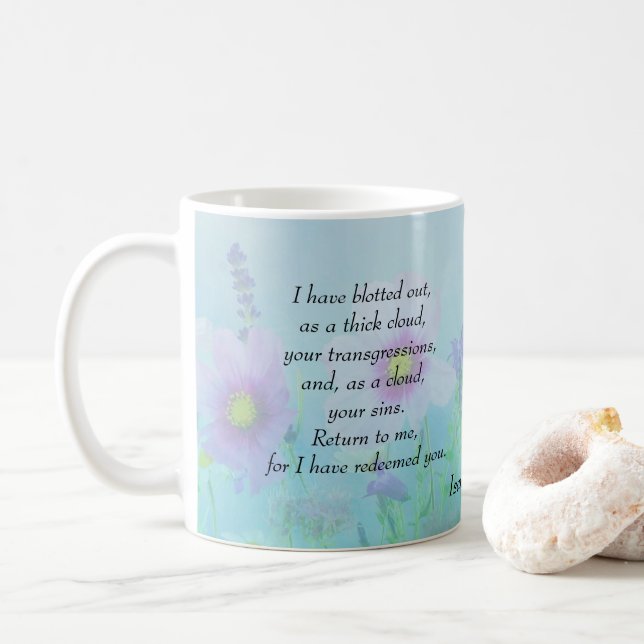 Blotted out Your Sins, Isaiah 44:22 Coffee Mug (With Donut)