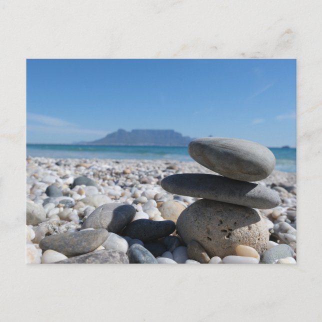 Blouberg Beach Table Mountain Stacked Rocks Holiday Postcard (Front)