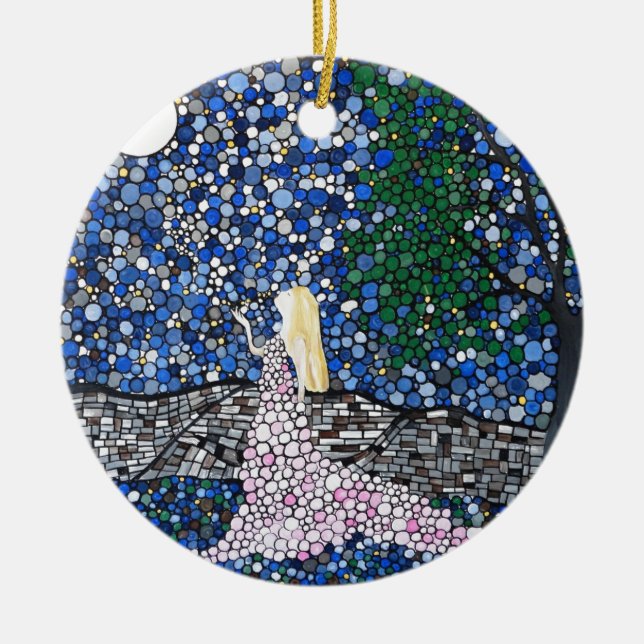 Blow a kiss to the moon ceramic ornament (Front)