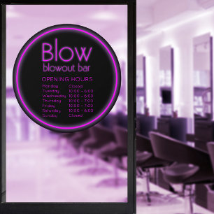 Blow Blowout Bar Neon Pink Business Store Hours Window Cling