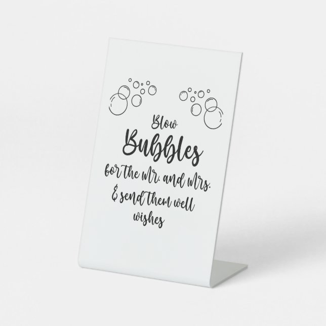 Blow Bubbles Wedding Reception Send Off Pedestal Sign (Front)