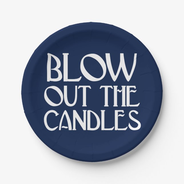 Blow Out The Candles Navy Art Deco Birthday Paper Plate (Front)