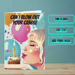 Blow Out Your Candle Boyfriend Birthday Card<br><div class="desc">Need a unique birthday card for a boyfriend? This fun card is unique and colourful and features animated woman blowing out a candle on her boyfriend's cake. It's followed up with a serious heartfelt message. Inside we've written just the right message to speak to the moment; but you can customize...</div>