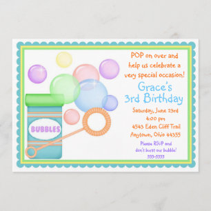 Blowing Bubbles BOY BIrthday Invitations