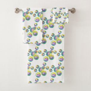 Blowing Bubbles Iridescent Rainbow Bubble Wand Bath Towel Set