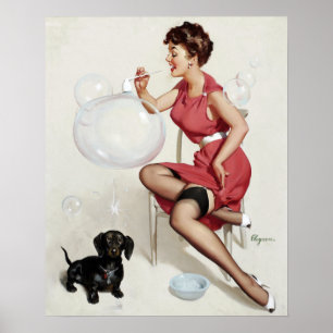 Blowing Bubbles Pin Up Poster
