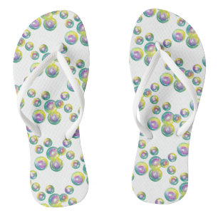 Blowing Iridescent Rainbow Soap Bubbles Flip Flops