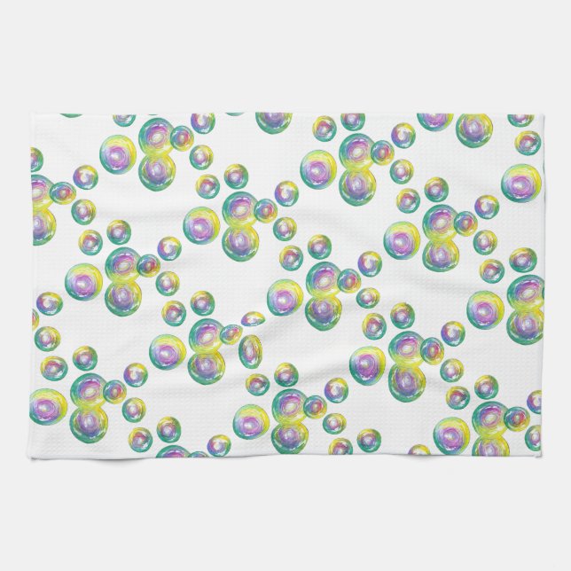 Blowing Iridescent Rainbow Soap Bubbles Kitchen Towel (Horizontal)