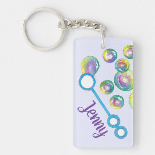 Blowing Rainbow Soap Bubble Wand Personalized Keychain