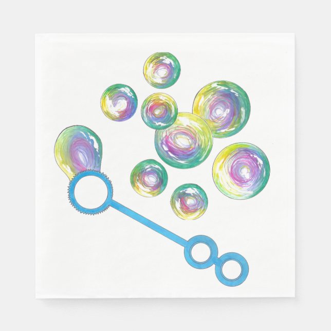 Blowing Rainbow Soap Bubbles Bubble Wand Napkin (Front)
