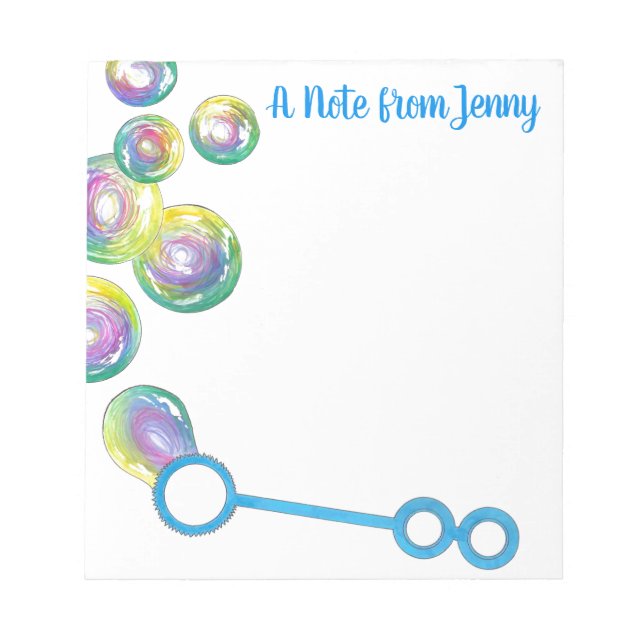 Blowing Rainbow Soap Bubbles Personalized Notepad (Front)