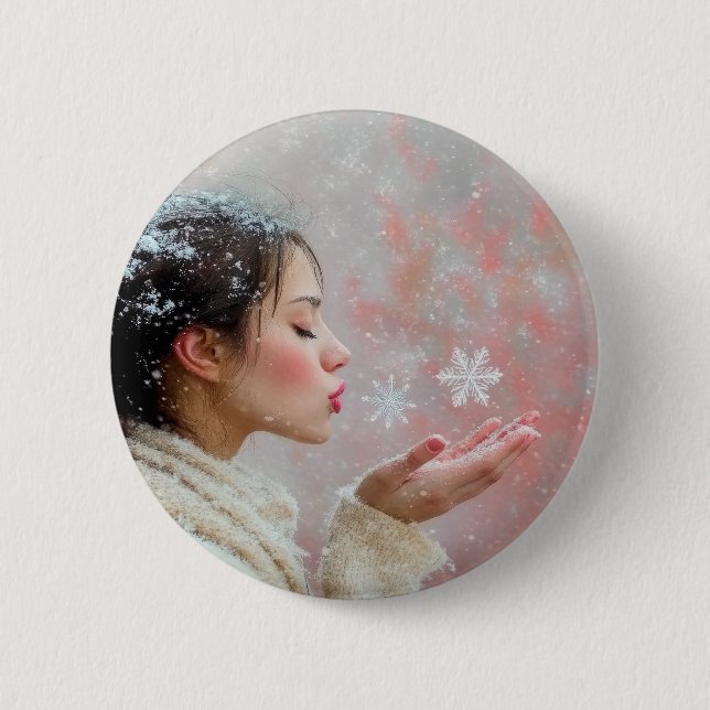 Blowing Snowflakes 2 Inch Round Button (Front)