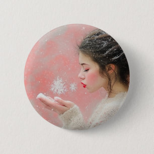 Blowing Snowflakes 2 Inch Round Button