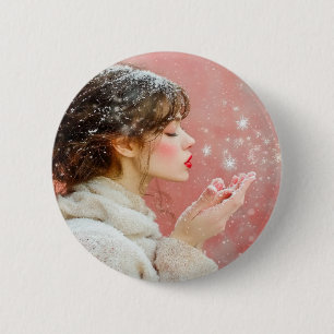 Blowing Snowflakes 2 Inch Round Button