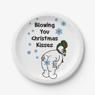 Blowing you Christmas Kisses Snowman Paper Plate