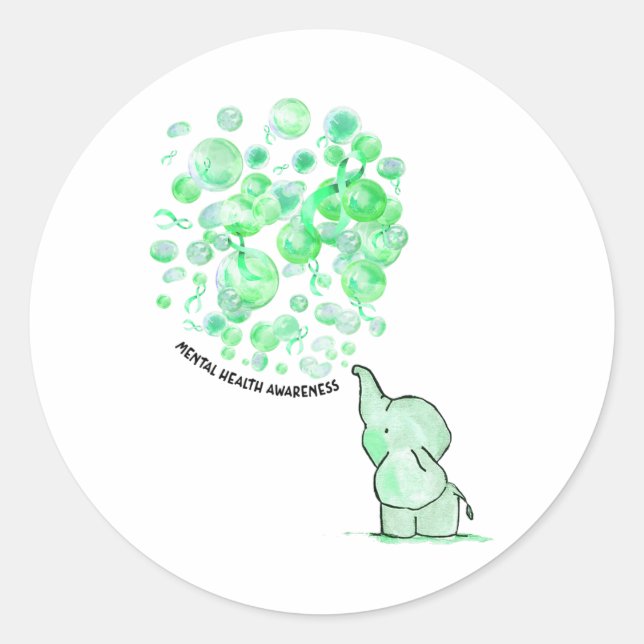 Blows Up Green Balloons Mental Health Awareness  Classic Round Sticker (Front)