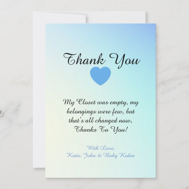 Blu Color Theme baby shower Merci Cartes (Devant)