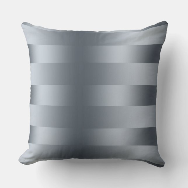 Blu-Grey Stripes Pattern Satin Look Throw Pillow (Front)
