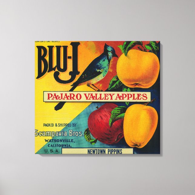 Blu-J Apple Crate LabelWatsonville, CA Canvas Print (Front)