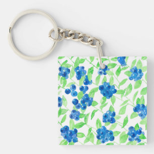Bluberries watercolor pattern keychain