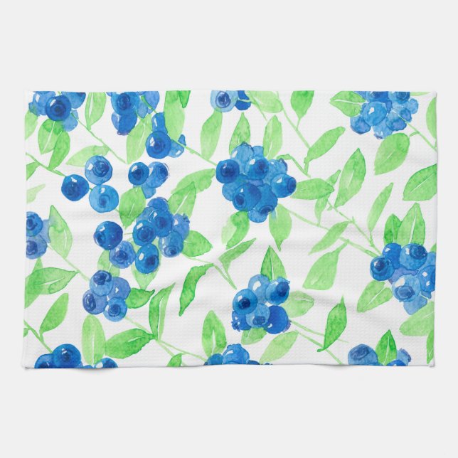 Bluberries watercolor pattern kitchen towel (Horizontal)